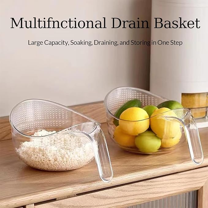 2-In-1 Rice Strainer, Rice Washing Bowl, Rice Washer Beans Washer Strainers And Colanders - Washing Bowl for Fruit Washing Bowl With Strainer, Multifunctional Drain Bask (Gray)