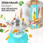 Aqulea Glass Water Bottles 32 Oz with Silicone Sleeve - BPA Free Reusable Wide Mouth Glass Motivational Water Bottles with Fruit Infuser – Leak Proof Borosilicate Water Bottle with Time Marker (Teal)