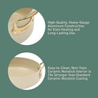 bloomhouse - Two Time Oprah's Favorite Things Winner - 8 Piece Pots and Pans Heavy Duty Aluminum Premium PFA Free Ceramic Nonstick Cookware Set - Almond Cream w/Gold Handle