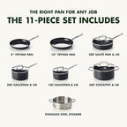 GreenPan Chatham Black Prime Midnight Hard Anodized Healthy Ceramic Nonstick 11 Piece Cookware Pots and Pans Set, PFAS-Free, Dishwasher Safe, Oven Safe, Black
