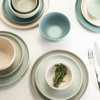 Sango 16-Piece Stoneware Dinnerware Set for 4, Satin Glazed Plates and Bowls Sets with Matte Finish, Ceramic Dish Set, Durable Kitchen Dishes, Microwave & Dishwasher Safe Dining, Rollo Artist's Blend