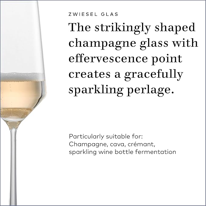 ZWIESEL GLAS Pure Champagne Glass (Set of 4), Champagne Flutes with Effervescent Point, Dishwasher-Safe Tritan Crystal Glasses, Made in Germany (10 Ounce)