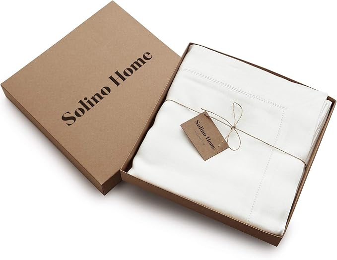 Solino Home Linen Tablecloth 60 x 108 Inch - Classic Hemstitch 100% Pure Linen White Table Cloth for Rectangle Tables - Machine Washable Tablecloth for Summer, Fall, Autumn, Halloween