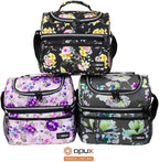 OPUX Lunch Box For Women, Insulated Large Lunch Bag Adult Work, Double Decker Lunchbox Meal Prep, Dual Compartment Leakproof Lunch Cooler, Soft Lunch Pail Tote for Girls Kids School, Floral Black 12L
