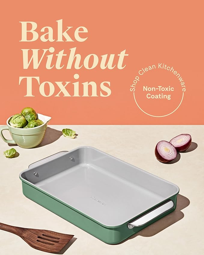 Caraway Non-Stick Ceramic 9”x13” Rectangle Pan Duo - Naturally Slick Ceramic Coating - Non-Toxic, PTFE & PFOA Free - Perfect for Brownies, Lasagnas, and More - Black