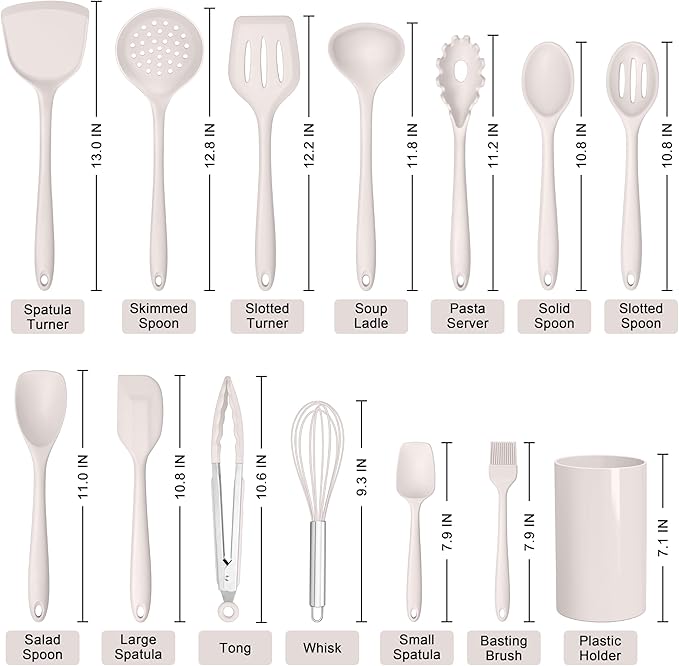 HaWare Kitchen Utensils, 14 PCS Silicone Cooking Utensils Set, Heat Resistant Kitchen Utensils for Non-stick Cookware, Kitchen Gadgets Tools with Spoons, Spatulas, Whisk, Dishwasher Safe (Khaki)