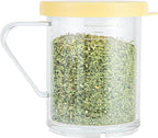 Restaurantware-RW Base 10 Ounce Clear Plastic Dredge Spice Shaker, 1 Reusable Dry Rub Shaker - Includes Yellow Perforated Lid, With Handle, Clear Polycarbonate Spice Holder, For Coarse Seasonings