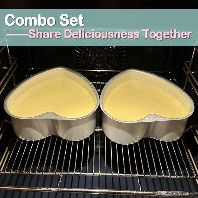 3-Pack 8-Inch Heart Shaped Cake Pans, Durable Anodized Aluminum Pans with Removable Bottom, Ideal for Baking, DIY Projects, Birthdays & Weddings, Heart Pans Chiffon Cake Mold for Oven Baking
