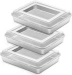 Baking Pan with Lid, Stainless Steel Lasagna Rectangle Cake Browinie Pan, 9¾ x 12½ x 2 Inch, Set of 3