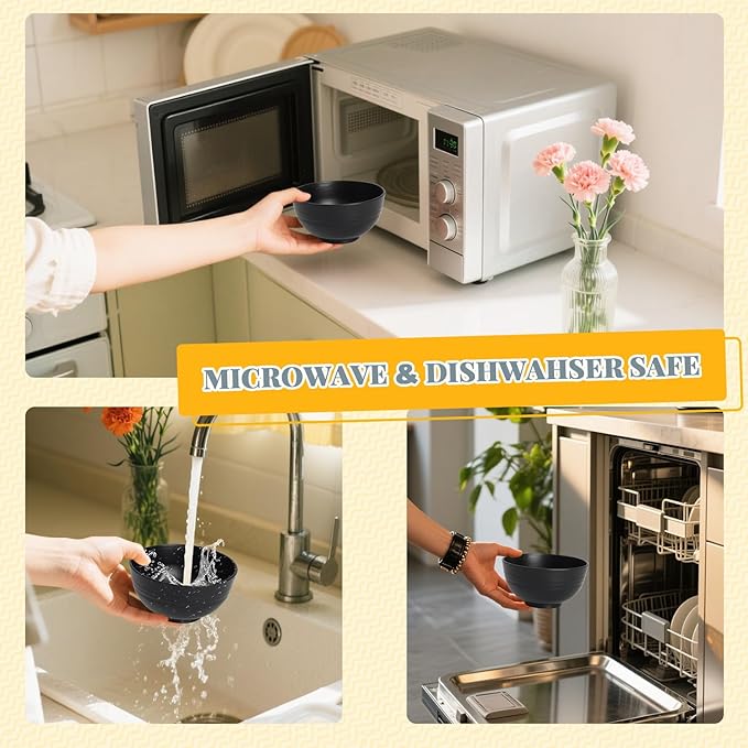 Homienly Wheat Straw Small Bowl Set of 8, Unbreakable Dessert Bowl - 10 OZ, Wheat Straw Mini Bowls for Kitchen, Kids, Microwave and Dishwasher Safe Bowls for Snack, Appetizer, Ice Cream (Black)