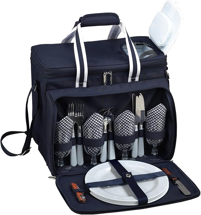 Picnic at Ascot Original Insulated picnic cooler with Service for 4 -Designed & Assembled in the USA