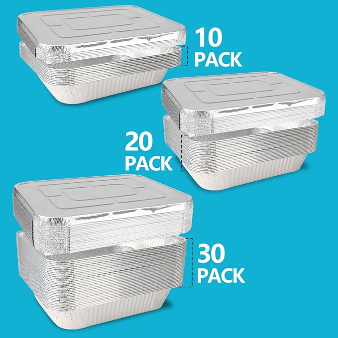 9x13 Thickened Aluminum Foil Pans With Lids, 30Pack Extra Deep Disposable Aluminum Pans for Roasting, Baking, Cooking, Food Prep, Chafing, Steam Table, Oven, Cake, and Party Catering.