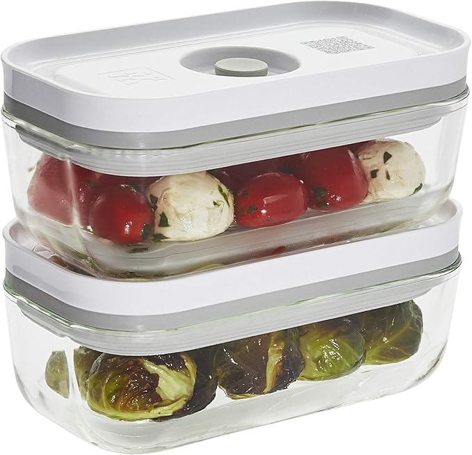 ZWILLING Fresh & Save 2-Piece Small Glass Vacuum Sealer Food Storage Containers with Airtight Lids, Meal Prep Container