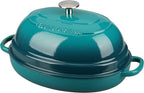 Enameled Oval Cast Iron Dutch Oven Pot with Lid, Bread Dutch Oven for Sourdough Bread Baking, 6QT, Darkcyan