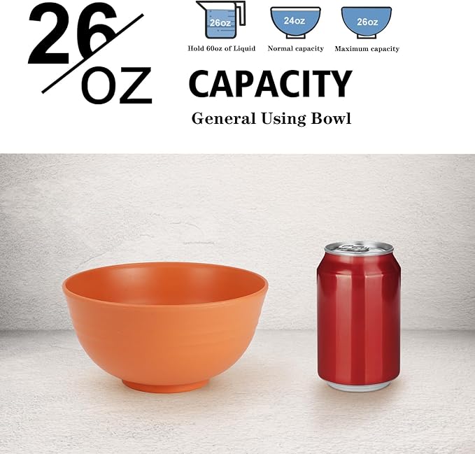 26 oz Wheat Straw Bowls,Unbreakable Cereal Bowls Set of 6,Microwave & Dishwasher Safe Salad Bowls for kitchen, Kitchen Bowl Sets for Soup,Salad,Fruit,Snack and Oatmeal-Multi Color