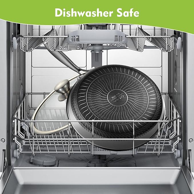 Non Stick Frying Pans, Hybrid 12 Inch Frying Pans Nonstick with Lid, Stainless Steel Skillets Chef Cookware, PFOA Free, Works on Induction,Ceramic,Gas Cooktops and Ovens