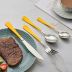 20-Piece Yellow Silverware Set 18/0 Stainless Steel Flatware Yellow Handle Cutlery Set Service for 4 Dinner Knives Forks Spoons Set Mirror Finish Dishwasher Safe