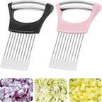 2PCs Stainless Steel Onion Slicer Holder, Onion Cutter Holder for Slicing of Onions,Tomatoes,Avocados,Eggs and Other Vegetables,KItchen Utensils (Pink & Black)