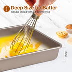 Rectangle Cake Pan, 9x11 Baking Pan, Deep Bread Pan Nonstick, Toaster Oven Tray Bakeware for Brownies, Heavy Duty, 11x9x2 Inch, Pack of 2, Gold, Easy Release