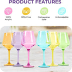 Acrylic Colored Wine Glasses Set of 6 | BPA-Free Plastic, Tritan & Acrylic - Stemmed wine glasses, Dishwasher Safe, Unbreakable Glass for Indoor & Outdoor (jewel)