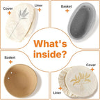 Banneton Bread Proofing Basket Set - Oval & Round Sourdough Proofing Baskets - Sourdough Proofing Bowls Bread Baking Supplies With Liner & Cloth Cover - Cotton Rope Banneton Basket for Baking