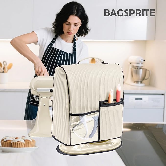 BAGSPRITE Stand Mixer Cover with Applicance Slider for KitchenAid 4.5/5 Quart Bowl Lift Mixers – Kitchen Appliance Dust Cover with Pockets for Kitchen Aid Accessories and Attachments