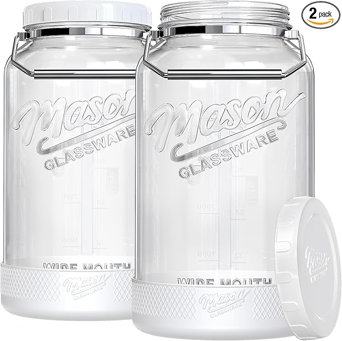 [NEW] 1.5 Gallon Huge Glass Jar with Airtight Lid, Wide Mouth Large Mason Jars for Fermenting, Pickling, Canning, Water Glassing Eggs, Kombucha, and Food Storage – with Handle & Scale Marks(2 Packs)