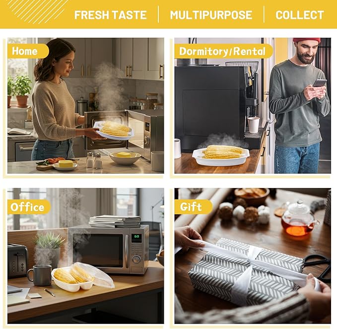 1 Pcs Microwave Corn Steamer with Lid for Frozen Corn Broccolini Vegetables on The Cob, Fast & Easy, 2 Pcs at Once, Vented Lid, Dishwasher Safe, Microwave Dishes Steamer Kitchen Tool (White)