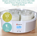 Euro Cuisine Yogurt Maker - YMX650 Automatic Digital Yogurt Maker Machine with Set Temperature - Includes 7-6 oz. Reusable Glass Jars and 7 Rotary Date Setting Lids for Instant Storage