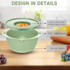 4-1 Strainer Bowl with Lid Set - Strainers and Colanders - Colanders for kitchen - Food Strainer with Graters & Spoons - Fruit Washing Bowl with Colander Pasta Rice Strainer for Veggie Wash Green