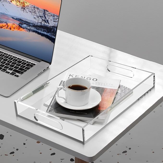 Acrylic Organizer Tray with Handles - Bed Table, Lucite Organizer for Bench, Coffee Table, Countertop, Kitchen, Bathroom, Living Room, Powder Room