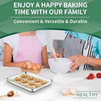 Baking Sheets Set of 2, HKJ Chef Cookie Sheets 2 Pieces Stainless Steel Baking Pans & Toaster Oven Tray Pans, Rectangle Size 9L x 7W x 1H inch & Non Toxic & Healthy & Easy Clean