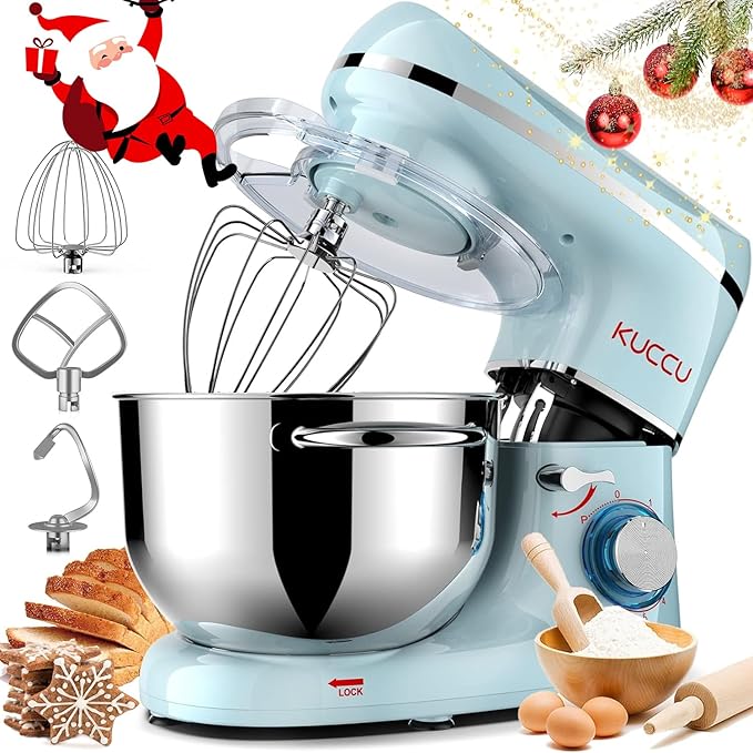 Stand Mixer, 6.5 Qt 660W, 6-Speed Tilt-Head Food Dough Mixer, Kitchen Electric Mixer with Stainless Steel Bowl,Dough Hook,Whisk, Beater, Egg white separator (6.5-QT, Blue)