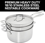 Nuwave Stainless Steel 9-Piece Pro-Smart Cookware Set, Space Saving Nestable Design, Heavy-Duty Tri-Ply, Dishwasher & Oven Safe, Ergonomic Stay-Cool Handles, Induction-Ready & Works on All Cooktops