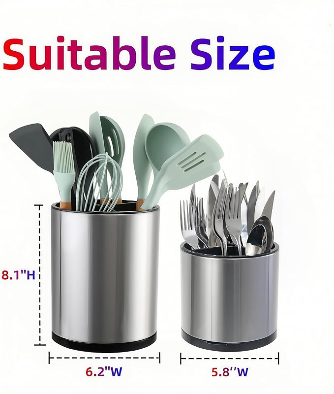Utensil Holder,Extra Large Utensil Holder for Kitchen Counter, Silverware Organizer, Stainless Steel Storage Cooking Caddy Flatware Spoon Spatula Tool Cutlery Container(2 Set)