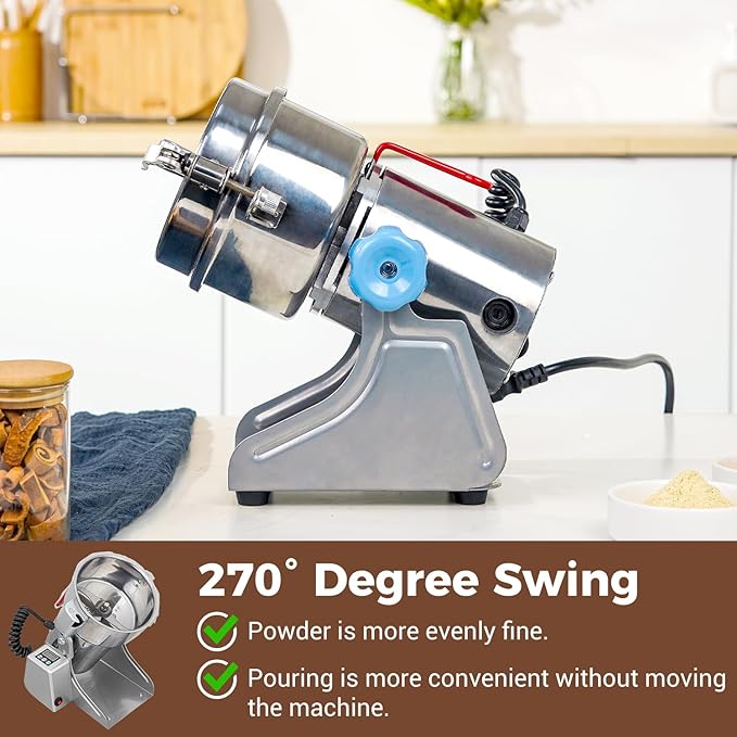 Grain Mill Grinder, 750g Commercial Spice Grinder Electric 2000W Stainless Steel Pulverizer Dry Grinder for Grinding Wheat, Oats, Corn, Pepper, and Coffee Beans – Grinder for Kitchen.