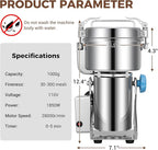 Electric Grain Grinder Mill, 1000g High-Speed Spice & Herb Grinder, Commercial Powder Machine for Dry Cereals, Grain, Coffee, Corn, Beans – CE Approved