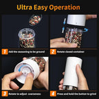 2Pack Electric Salt and Pepper Grinder Set USB Rechargeable with Warm LED Light, Adjustable Coarseness Lidaop Large Capacity Automatic Salt Pepper Mill Grinder for Kitchen, Restaurant, Outdoor, White