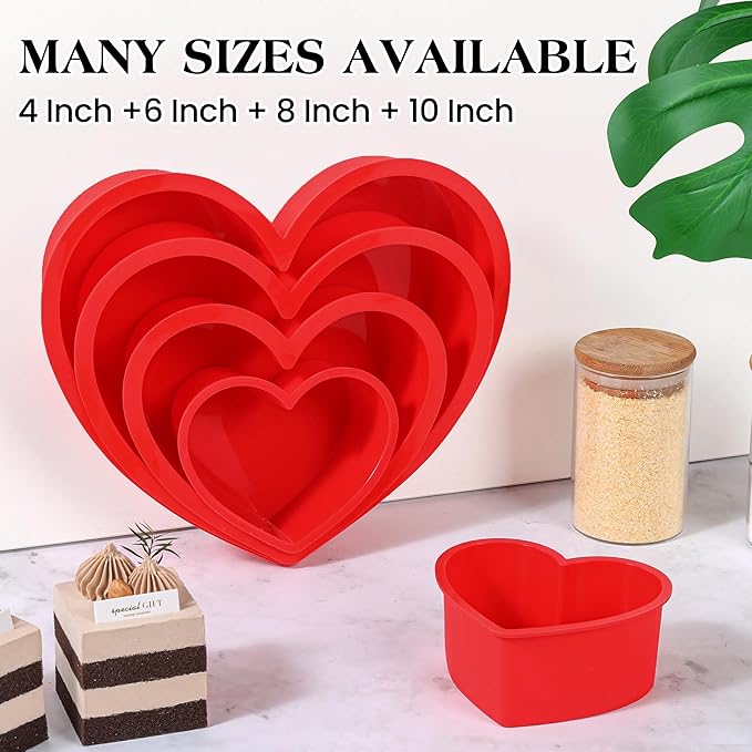 4 Inch Mini Heart Shaped Cake Pans Nonstick Silicone Heart Cake Molds for Baking Set of 2 (Red)