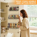 2 Pack Wall Mount Spice Rack Organizer, for Kitchen Pantry Door Storage and Organization, Heavy-Duty Metal Kitchen Spice Rack, Flexible Wall Iron Shelves with Adhesive Hook, Black