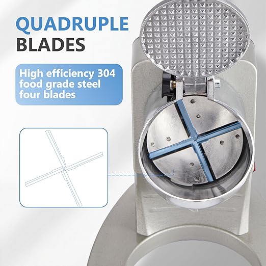 Shaved Ice Machine 300W Electric Ice Crusher 4 Blades Ice Crusher Shaver 2200 RPM Snow Cone Machine 286 lbs/hr Ice Shaving Machine for Home and Commercial
