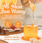 12 oz Honey Pot Set with Silicone Mat, Airtight Wooden Lid, 2 Extra Dippers & Custom Gift Box | Glass Container Honey Jar for Honey & Syrup | Durable & Stylish Kitchenware Food Storage
