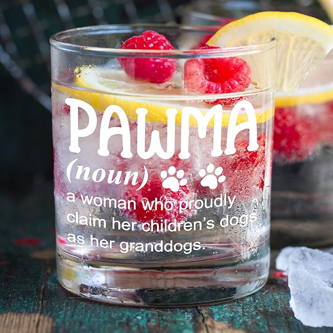 kunlisa Pawma Gifts Whiskey Glasses, Dog Grandma Gifts for Mother's Day, Dog Lovers Owners Gift, 10 oz Drinking Rocks Glasses for Women Whisky Cocktail Scotch Bourbon Liquor