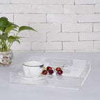 Clear Sturdy Acrylic Serving Tray with Handles - 10x10Inch - Coffee, Appetizer, Breakfast, Butler Tray - Kitchen Countertop & Vanity Table Organizer