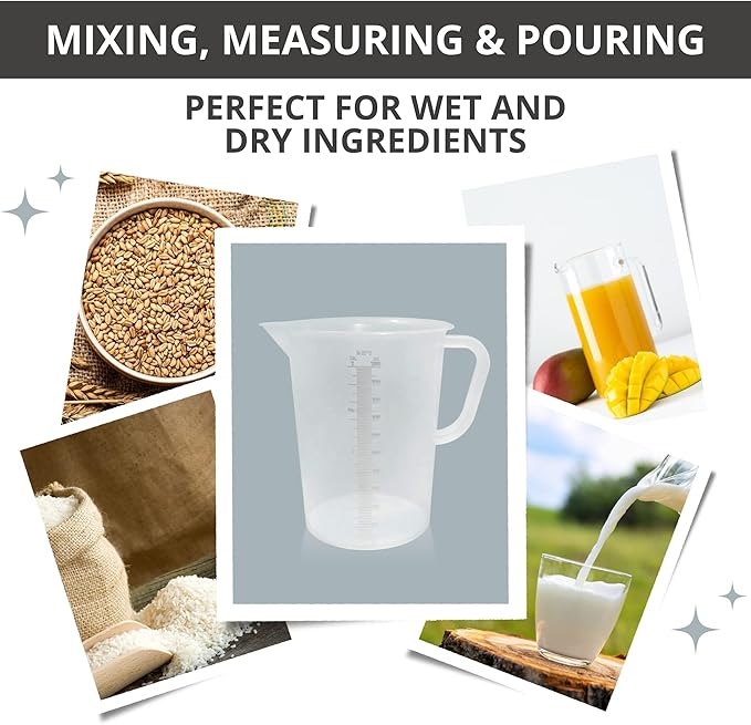 Appletofu Plastic Graduated Measuring and Mixing Pitcher - 2000ml Plastic Graduated Measuring Pitcher - Large Cylinder Graduated Measuring Container with Handle and Pour Spout - 2 Liter