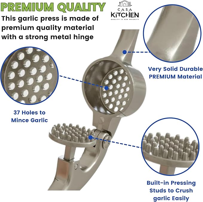 Premium Large Garlic Press & Herb Scissors Set, Soft & Easy to Squeeze Handle Garlic Press Stainless Steel, Herb Scissors, Garlic Mincer Tool, Garlic Peeler, Garlic Crusher & Herb Cutter Scissors