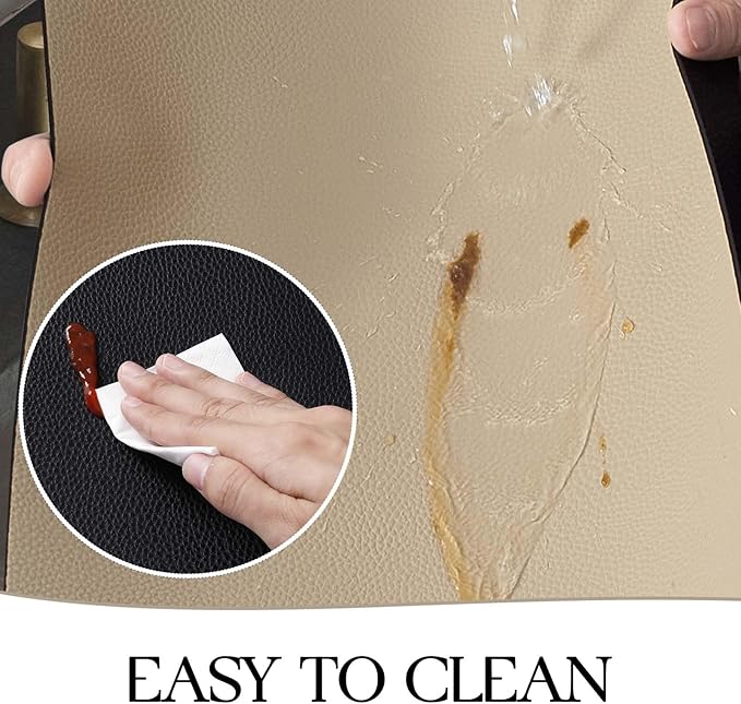 MOSAYT Vinyl Placemats Set of 4, Heat Resistant Place Mats 100% Waterproof Washable & Wipeable Faux Leather Reversible Table Mats for Kitchen Dining Party Indoor Outdoor, 12" x 17", Black/Khaki