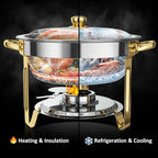 Chafing Dishes for Buffet, 6 Pack 5QT Round Chafing Dish Buffet Set [Elegant Gold and Silver Colors] Stainless Steel Buffet Servers and Warmers for Catering Events Parties Dinners with Complete Set