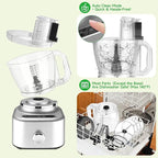 Homtone 16 Cup Food Processor Large, Aluminum-Diecast 11-In-1Food Processor with Whisk, 5 Preset Modes& Stepless Speed Control, 8 Blades for Shred, Slice, Chop, Knead, Dice, Fries Cut, 650W, Sliver