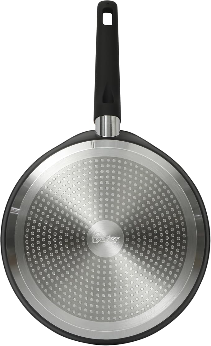 Oster Platinum Oxburg 11 Inch Frying Pan/Comal/Flat Pancake Pan Forged Aluminum PFA Free Non-toxic Premium Ceramic Non Stick Interior Skillet, Kitchen Egg Pan, Omelet Pan - Black w/Wood Handles